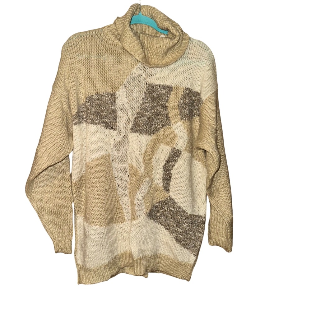 Vintage Belier Roche Turtleneck Sweater Geometric Patchwork Wool blend Size L
